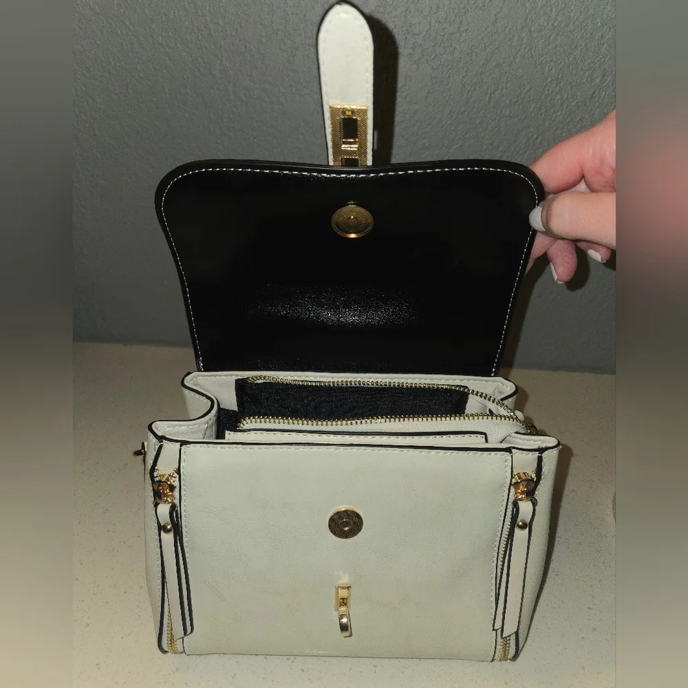 White Top-Handle Crossbody Bag with Gold Hardware - Picture 8 of 11